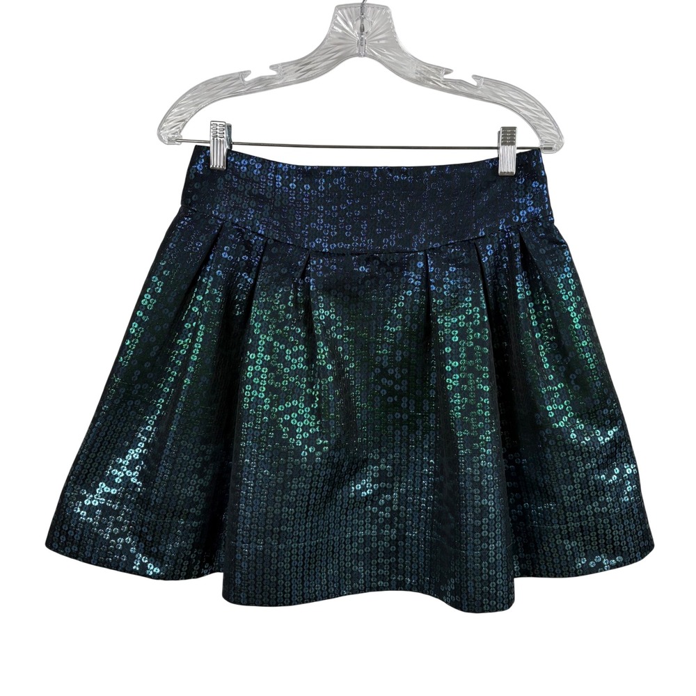 Nanette Lepore Skirt Women's 8 Green Blue Pleated Mini Mermaidcore Luxe Glam
